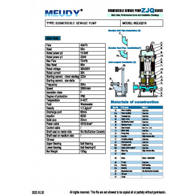 Погружной шламовый насос MEUDY 65ZJQ219 Погружной шламовый насос MEUDY 65ZJQ219